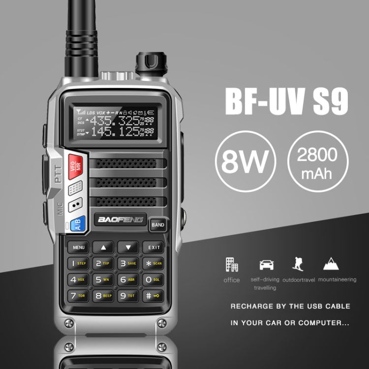 جهاز اتصال لاسلكي محمول Baofeng BF-UV5R Plus S9 FM، قابس أمريكي، أسود، أحمر، فضي