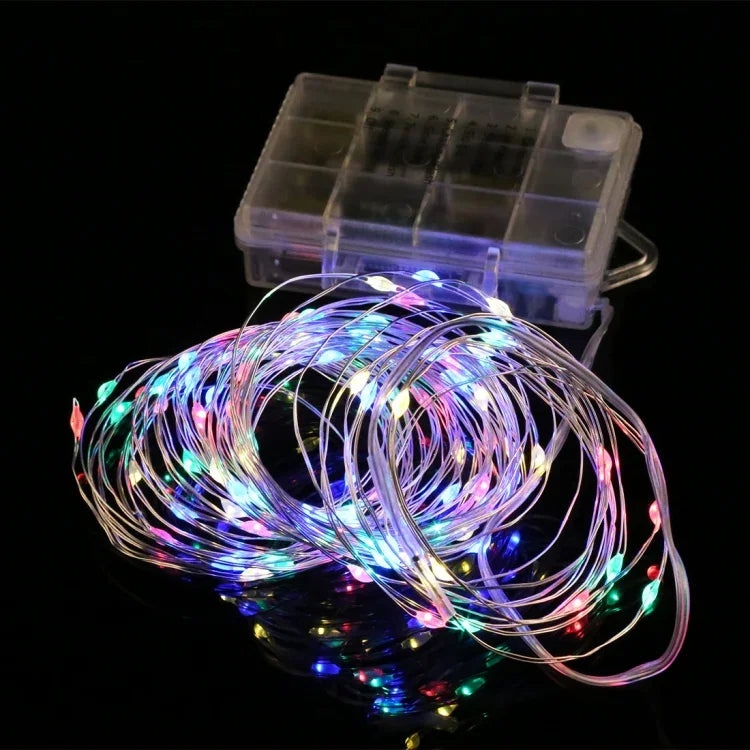 مصباح سلسلة مزخرف مع 50 مصباح LED يعمل ببطاريات 3 × AA مع تحكم عن بعد، 5 فولت تيار مستمر، إضاءة ملونة/تحكم عن بعد، إضاءة بيضاء/تحكم عن بعد، إضاءة دافئة/تحكم عن بعد