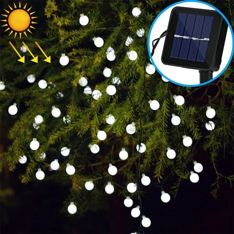 سلسلة مصابيح شمسية على شكل كرة 30 مصباح LED مقاومة للماء للزينة الخارجية لمهرجان عيد الميلاد
