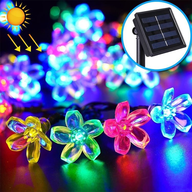 سلسلة مصابيح شمسية على شكل زهرة الخوخ 50 LED للحديقة الخارجية وزينة مهرجان الربيع مقاومة للماء
