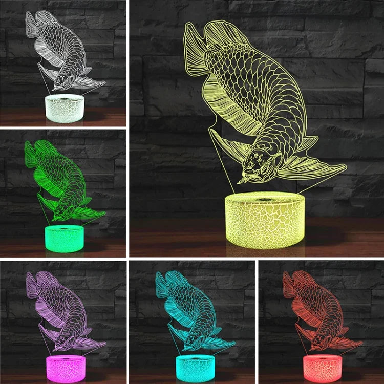 Fish Shape 3D Colorful LED Vision Light Table Lamp, 16 Colors Remote Control Version, 16 Colors Remote Control Version