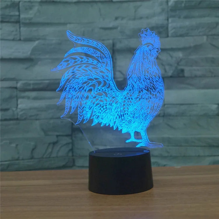 مصباح طاولة ضوء رؤية LED ثلاثي الأبعاد ملون بشكل ديك، نسخة تحكم عن بعد بـ 16 لونًا، نسخة تحكم عن بعد بـ 16 لونًا