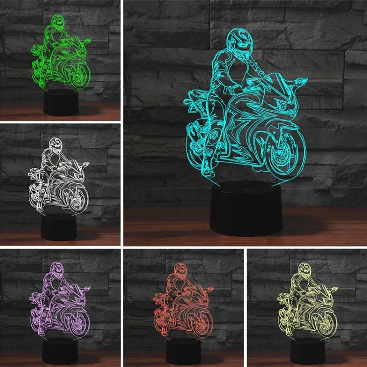Motorcycle Shape 3D Colorful LED Vision Light Table Lamp, USB Touch Version, USB Touch Version