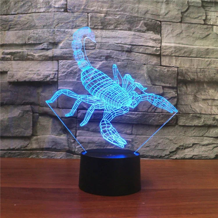 Scorpion Shape 3D Colorful LED Vision Light Table Lamp, USB Touch Version, USB Touch Version