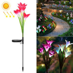 مصباح عشب خارجي مزخرف LED مقاوم للماء IP55 على شكل زهرة زنبق محاكاة بأربعة رؤوس، ضوء أبيض، ضوء أبيض