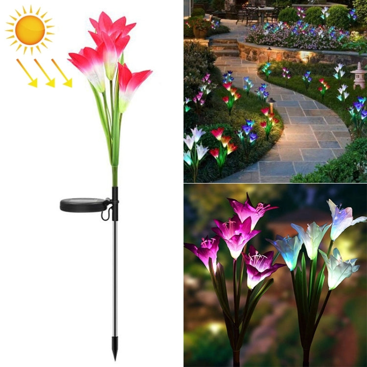 مصباح عشب خارجي مزخرف LED مقاوم للماء IP55 على شكل زهرة زنبق محاكاة بأربعة رؤوس، ضوء أبيض، ضوء أبيض