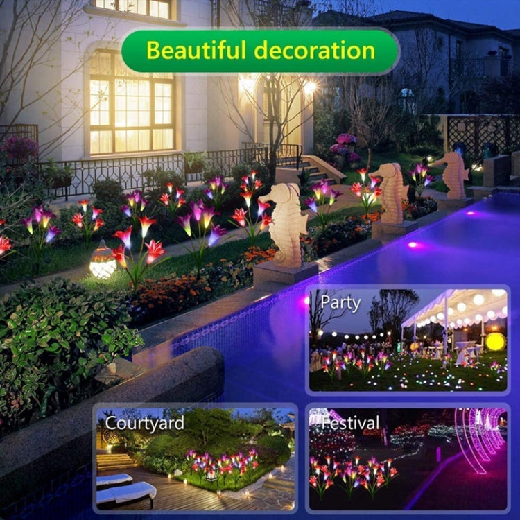 مصباح عشب خارجي مزخرف LED مقاوم للماء IP55 على شكل زهرة زنبق محاكاة بأربعة رؤوس، ضوء أبيض، ضوء أبيض