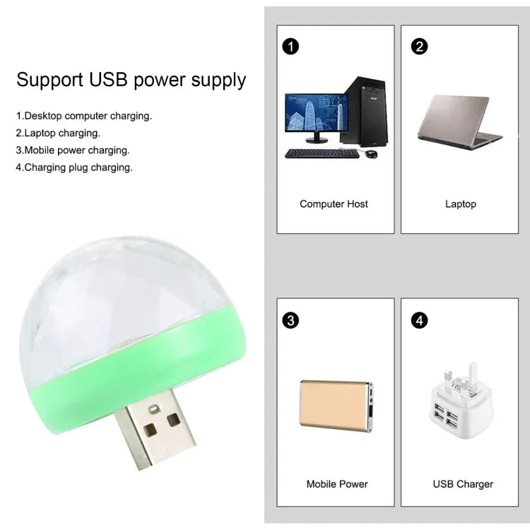 مصباح كرة سحرية LED RGB USB بقوة 4 واط مع محول مايكرو USB