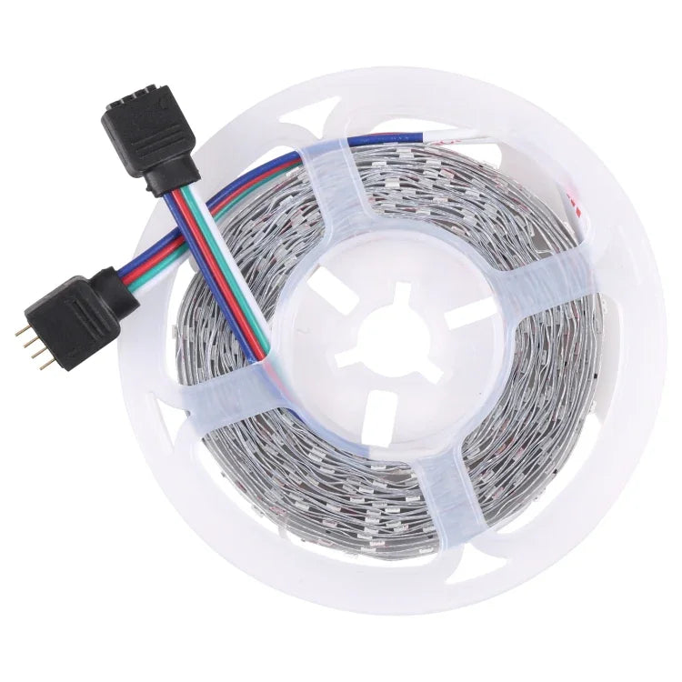 شريط إضاءة LED RGB 2835 SMD بدون غلاف، 60 مصباح LED/متر، الطول: 5 متر، 12 فولت 2 أمبير 100-240 فولت، مع جهاز تحكم عن بعد بـ 44 مفتاح