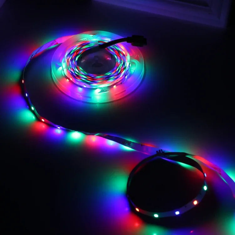 شريط إضاءة LED RGB 2835 SMD بدون غلاف، 60 مصباح LED/متر، الطول: 5 متر، 12 فولت 2 أمبير 100-240 فولت، مع جهاز تحكم عن بعد بـ 44 مفتاح