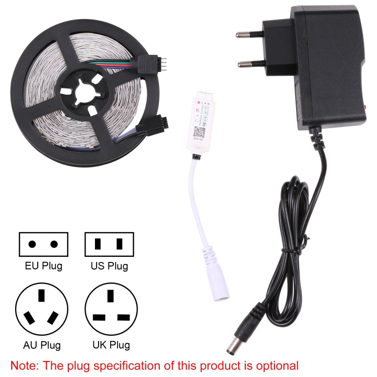 شريط إضاءة LED RGB 2835 SMD بدون غلاف مع تحكم ذكي عبر تطبيق بلوتوث، 60 مصباح LED/متر، الطول: 5 متر، 12 فولت 2 أمبير 100-240 فولت