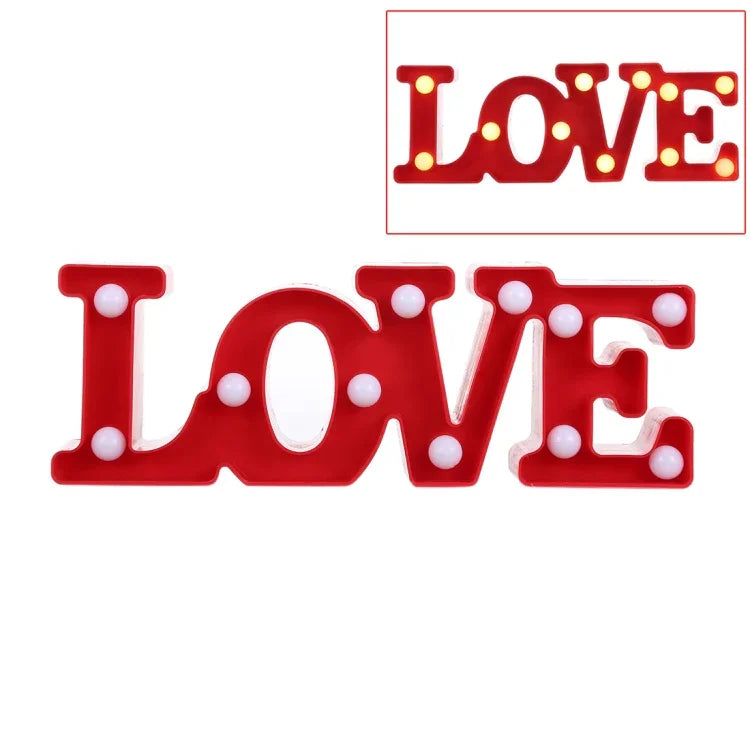 مصباح طاولة لحفلات المهرجانات يعمل ببطاريتين AA، ضوء ليلي، LOVE (أحمر)، LOVE (أبيض)