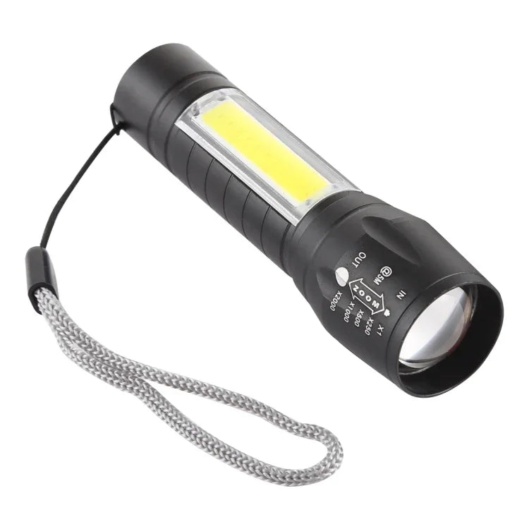 مصباح يدوي مقاوم للماء قابل للتكبير بشحن USB A2 مع 3 أوضاع وصندوق تخزين، A2