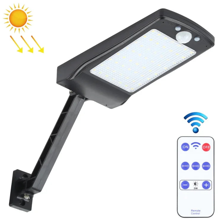 مصباح جداري شمسي منزلي خارجي 12 واط مع 56 مصباح LED SMD 2835، مقاوم للماء IP65، تحكم عن بعد، حساس حركة الإنسان