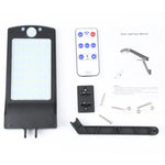 مصباح جداري شمسي منزلي خارجي 12 واط مع 56 مصباح LED SMD 2835، مقاوم للماء IP65، تحكم عن بعد، حساس حركة الإنسان