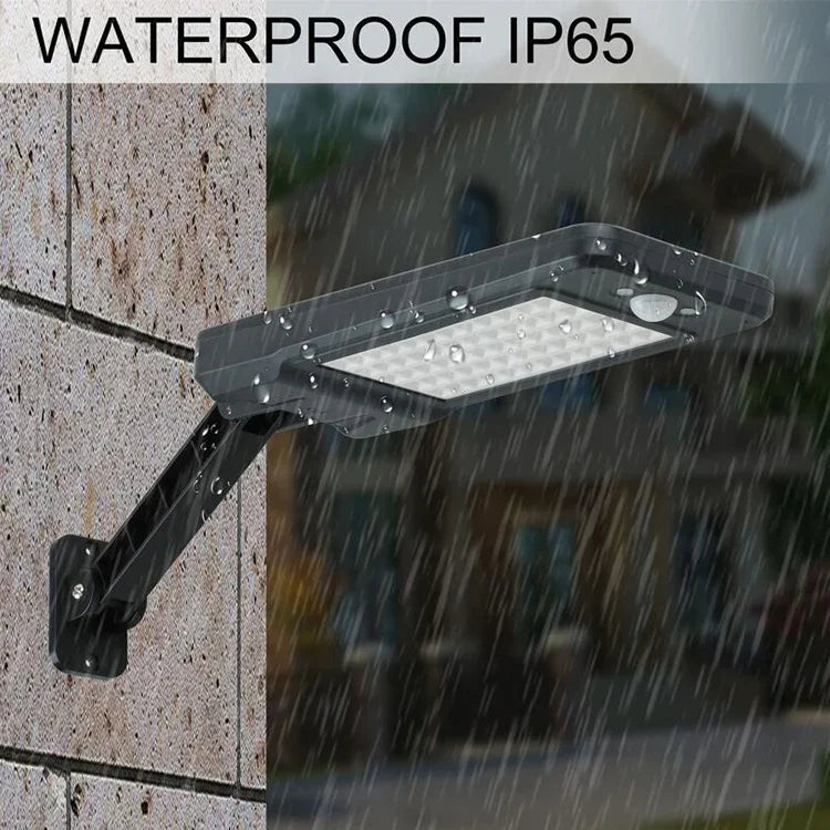 مصباح جداري شمسي منزلي خارجي 12 واط مع 56 مصباح LED SMD 2835، مقاوم للماء IP65، تحكم عن بعد، حساس حركة الإنسان