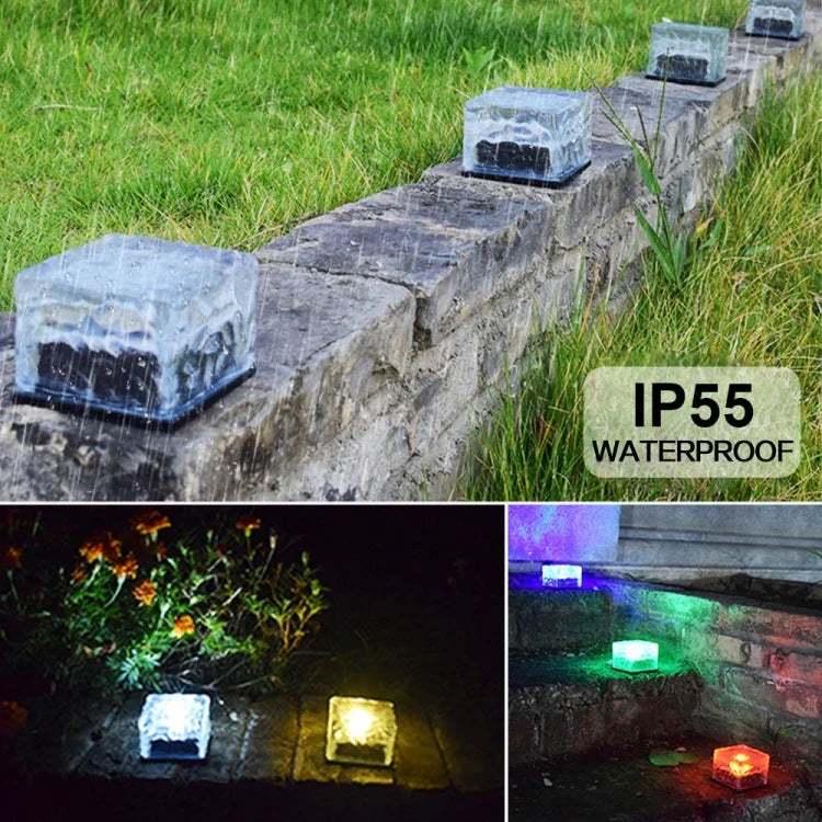 مصباح دفن خارجي LED مربع من الزجاج المقسى يعمل بالطاقة الشمسية، زخرفة حديقة، مقاوم للماء IP55، الحجم: 7 × 7 × 5 سم