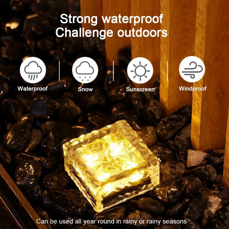 مصباح دفن خارجي LED مربع من الزجاج المقسى يعمل بالطاقة الشمسية، زخرفة حديقة، مقاوم للماء IP55، الحجم: 10 × 10 × 5.2 سم
