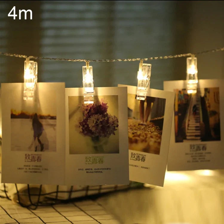 مصباح سلسلة مزخرف مع 40 مصباح LED يعمل ببطاريات 3 × AA، للصور المعلقة في المنزل، حفلات DIY، حفلات الزفاف، تزيين عيد الميلاد، طول 4 متر
