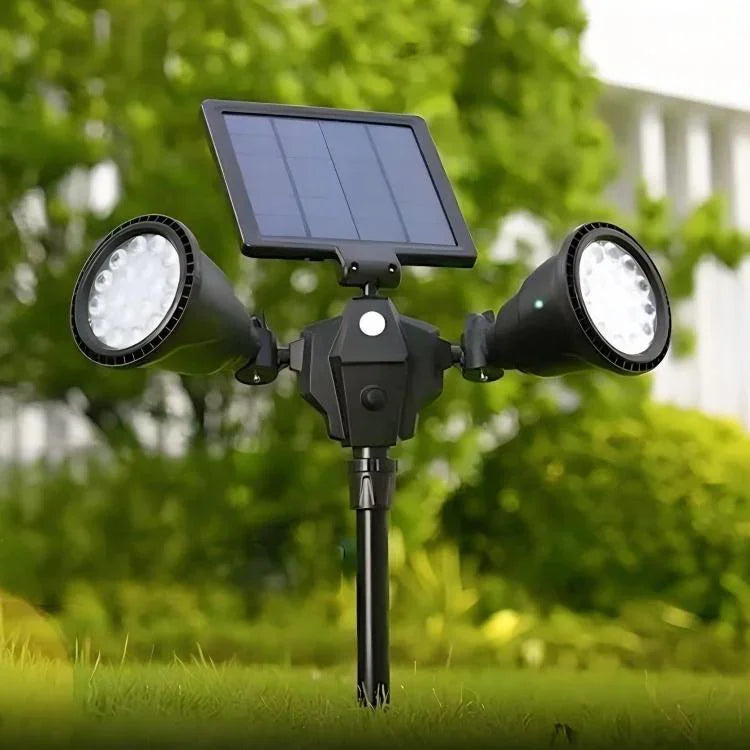 مصباح كشاف روبوتي LED مزدوج الرأس يعمل بالطاقة الشمسية مع حساس ذكي للحديقة الخارجية