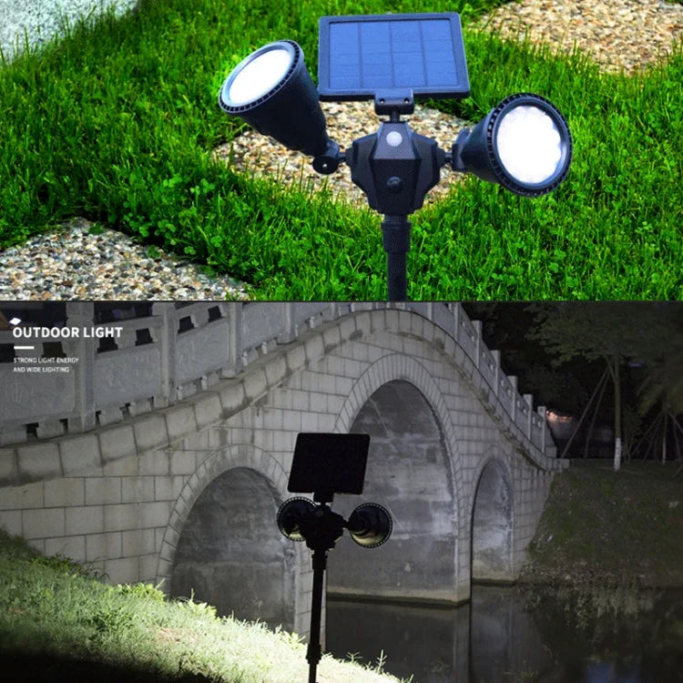 مصباح كشاف روبوتي LED مزدوج الرأس يعمل بالطاقة الشمسية مع حساس ذكي للحديقة الخارجية