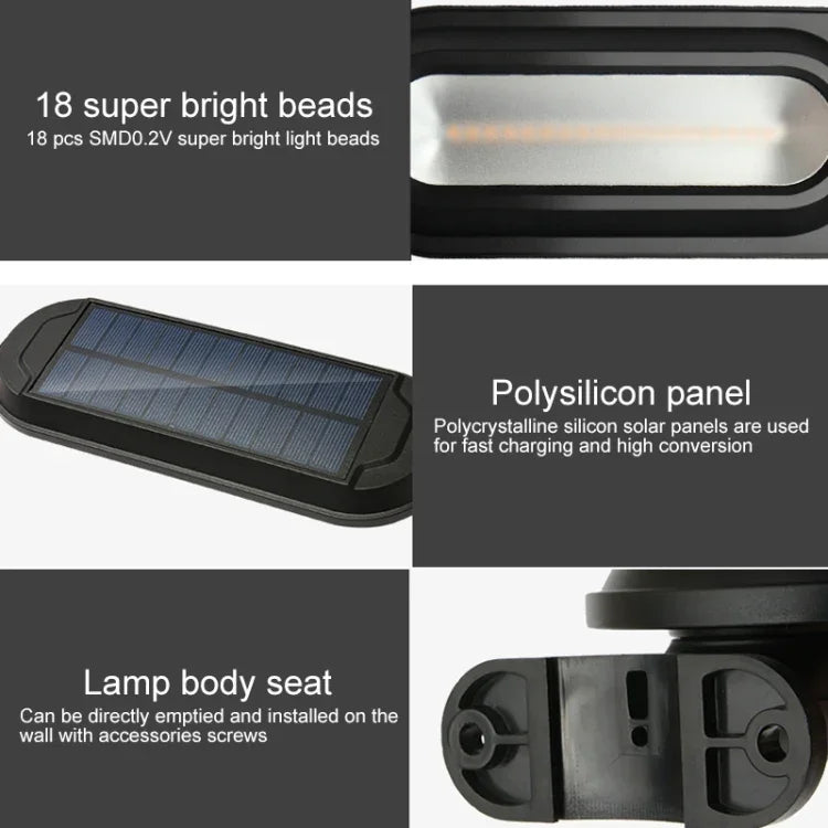مصباح حديقة يعمل بالطاقة الشمسية مقاوم للماء IP65 مع 18 LED و600LM وضوء استشعار الجسم وضوء شارع