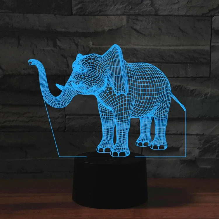 مصباح طاولة ضوء رؤية LED ملون ثلاثي الأبعاد بشكل فيل، إصدار تحكم عن بعد بـ16 لونًا، إصدار تحكم عن بعد بـ16 لونًا