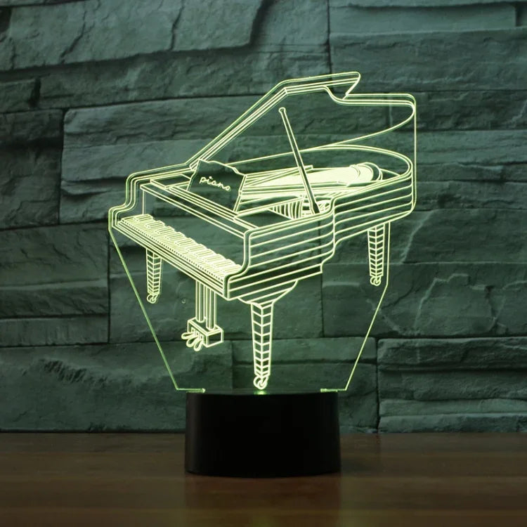 Piano Shape 3D Colorful LED Vision Light Table Lamp, USB & Battery Version, USB & Battery Version