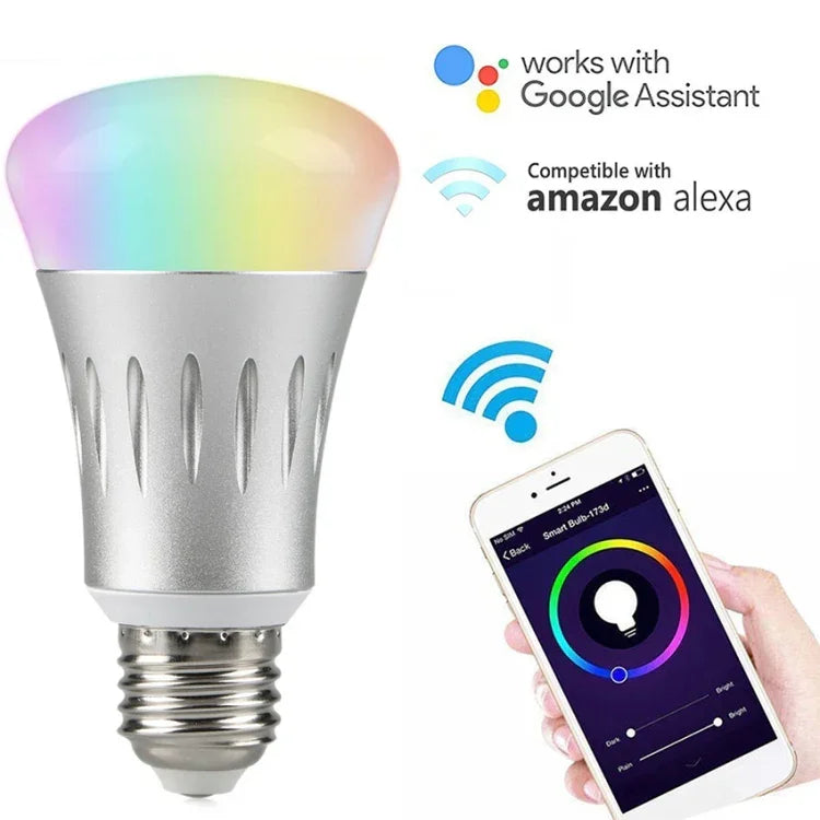 مصباح 6000K+RGB 600 لومن يعمل مع Alexa وGoogle Home، تيار متردد 175-255 فولت