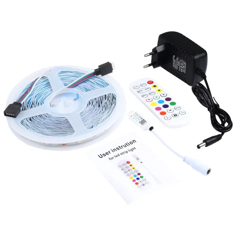 شريط إضاءة RGB مقاوم للماء IP44 بطول 10 م و300 LED SMD 5050 مع جهاز تحكم عن بعد بـ 24 مفتاح، قابس الاتحاد الأوروبي، 10 م 300 LED IP44