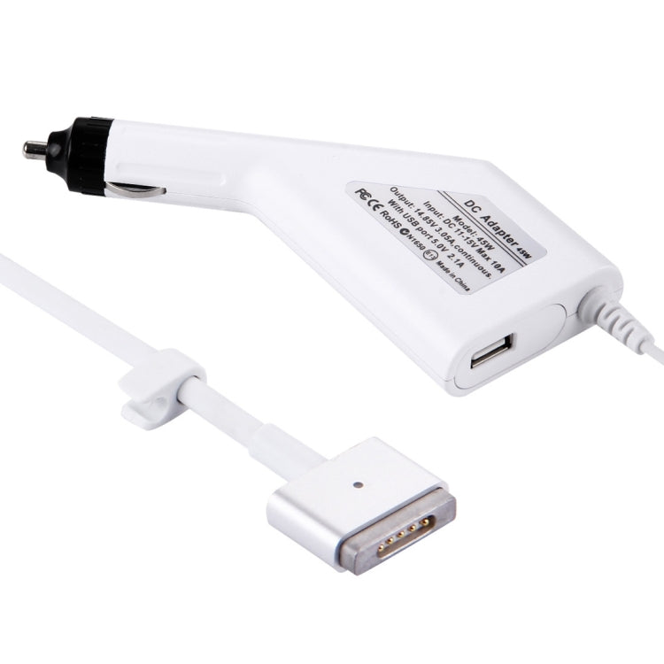 شاحن سيارة MagSafe 2 بقوة 45 واط 14.85 فولت 3.05 أمبير، 5 دبابيس على شكل T مع منفذ USB واحد لأجهزة Apple MacBook A1466 / A1436 / A1465 / A1435 / MD224 / MD231 / MD761 / MD711، الطول: 1.7 متر، 45 واط 14.85 فولت 3.05 أمبير