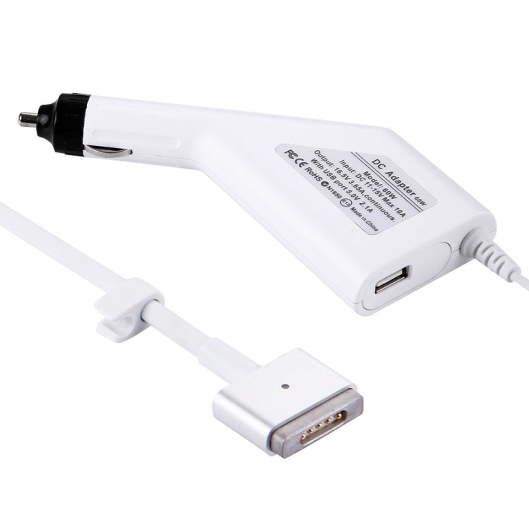 شاحن سيارة MagSafe 2 بقوة 60 واط 16.5 فولت 3.65 أمبير، 5 دبابيس على شكل T مع منفذ USB واحد لأجهزة Apple MacBook A1465 / A1502 / A1435 / MD212 / MD2123 / MD662، الطول: 1.7 متر