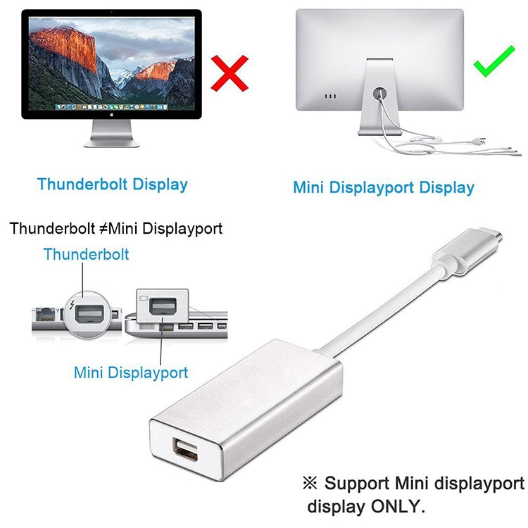 محول USB-C / Type-C 3.1 ذكر إلى Mini DP أنثى عالي الدقة، الطول: 12 سم، فضي، ذهبي