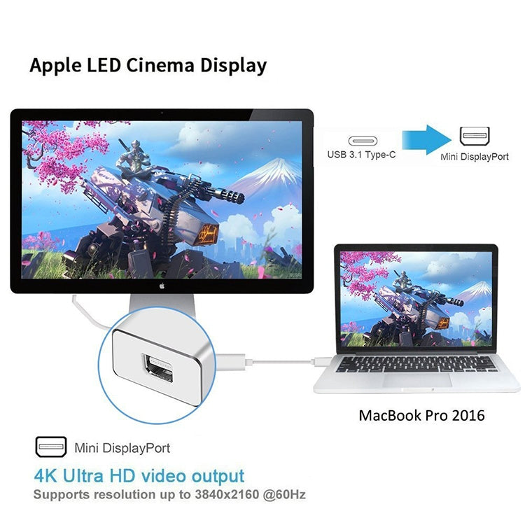 محول USB-C / Type-C 3.1 ذكر إلى Mini DP أنثى عالي الدقة، الطول: 12 سم، فضي، ذهبي