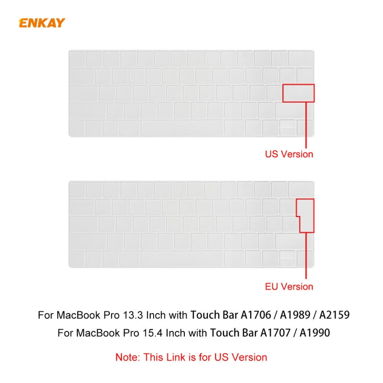 غطاء حماية لوحة مفاتيح ENKAY من TPU لأجهزة MacBook Pro مقاس 13.3 بوصة A1706 / A1989 / A2159 و Pro 15.4 بوصة A1707 / A1990 (مع Touch Bar)، النسخة الأمريكية