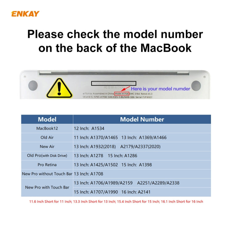 غطاء حماية لوحة مفاتيح ENKAY من TPU لأجهزة MacBook Pro مقاس 13.3 بوصة A1706 / A1989 / A2159 و Pro 15.4 بوصة A1707 / A1990 (مع Touch Bar)، النسخة الأمريكية
