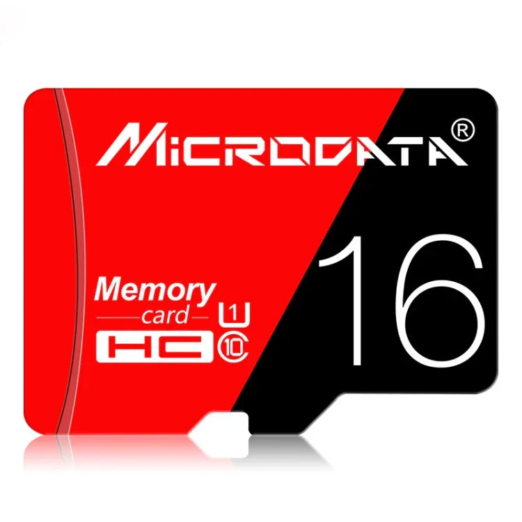بطاقة ذاكرة TF (ميكرو إس دي) حمراء وسوداء عالية السرعة U1 من MICRODATA بسعة 16 جيجابايت