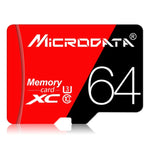 بطاقة ذاكرة TF (ميكرو إس دي) حمراء وسوداء عالية السرعة U3 من MICRODATA بسعة 64 جيجابايت