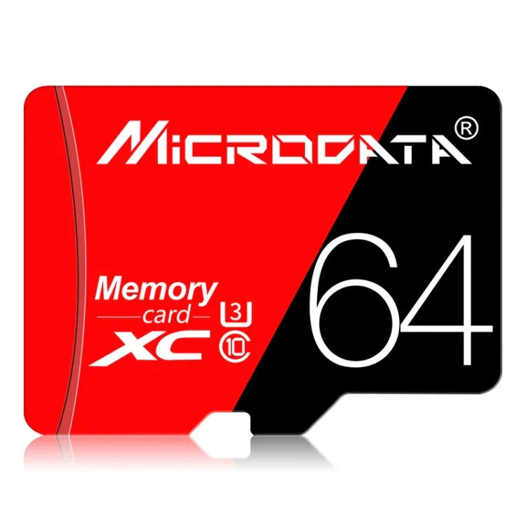 بطاقة ذاكرة TF (ميكرو إس دي) حمراء وسوداء عالية السرعة U3 من MICRODATA بسعة 64 جيجابايت