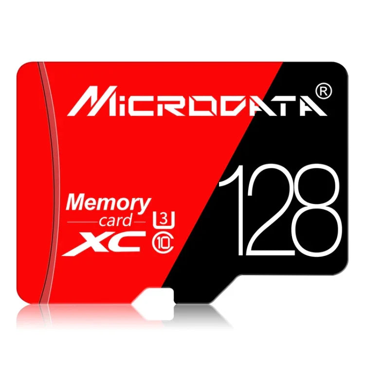 بطاقة ذاكرة TF (ميكرو إس دي) حمراء وسوداء عالية السرعة U3 من MICRODATA بسعة 128 جيجابايت