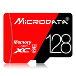 بطاقة ذاكرة TF (ميكرو إس دي) حمراء وسوداء عالية السرعة U3 من MICRODATA بسعة 128 جيجابايت