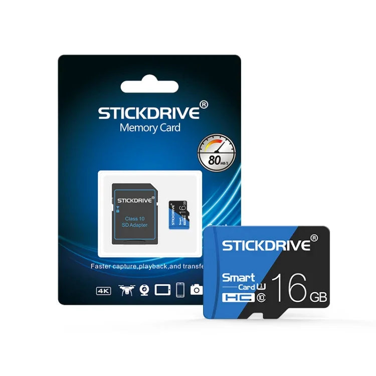 بطاقة ذاكرة TF (ميكرو إس دي) زرقاء وسوداء عالية السرعة U1 من STICKDRIVE بسعة 16 جيجابايت