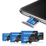 بطاقة ذاكرة TF (ميكرو إس دي) زرقاء وسوداء عالية السرعة U1 من STICKDRIVE بسعة 32 جيجابايت