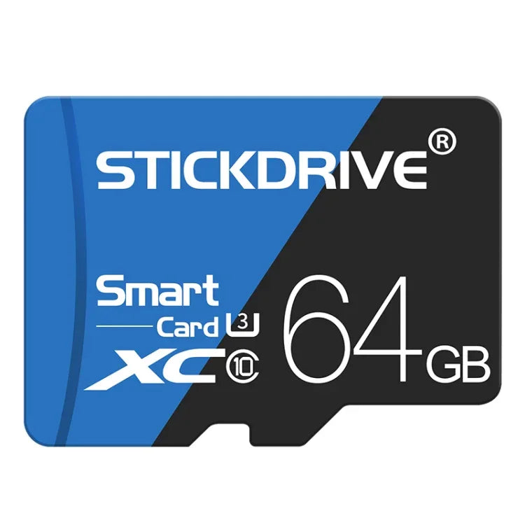 بطاقة ذاكرة TF (ميكرو إس دي) زرقاء وسوداء عالية السرعة U3 من STICKDRIVE بسعة 64 جيجابايت