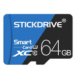 بطاقة ذاكرة TF (ميكرو إس دي) زرقاء وسوداء عالية السرعة U3 من STICKDRIVE بسعة 64 جيجابايت
