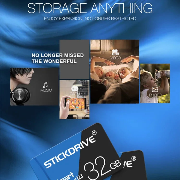 بطاقة ذاكرة TF (ميكرو إس دي) زرقاء وسوداء عالية السرعة U3 من STICKDRIVE بسعة 64 جيجابايت