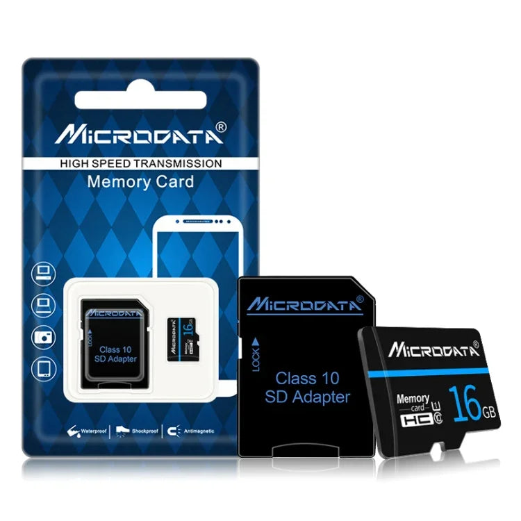 بطاقة ذاكرة MICRODATA TF (Micro SD) سعة 16 جيجابايت U1 بالخط الأزرق والأسود، 16 جيجابايت