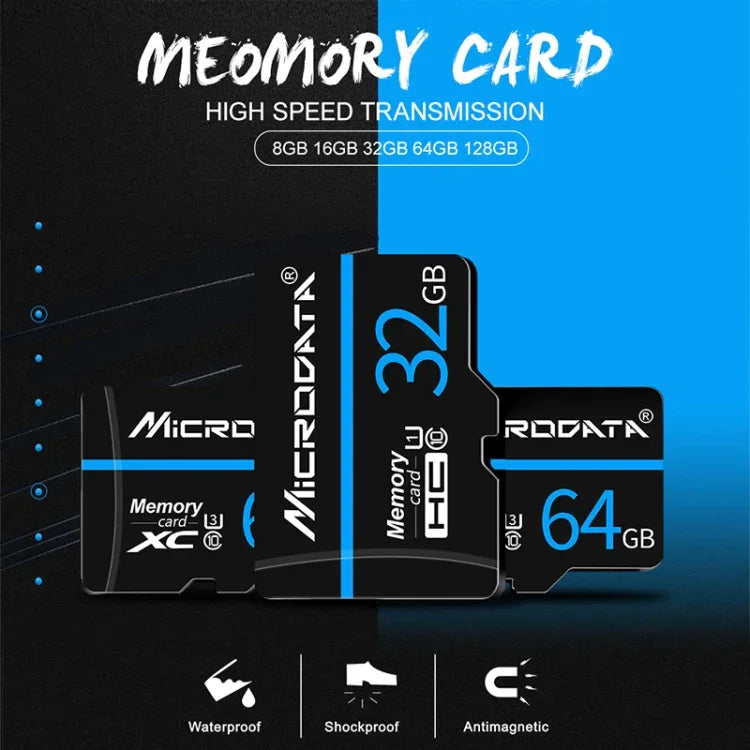 بطاقة ذاكرة MICRODATA TF (Micro SD) سعة 16 جيجابايت U1 بالخط الأزرق والأسود، 16 جيجابايت