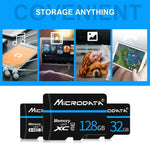 بطاقة ذاكرة MICRODATA TF (Micro SD) سعة 128 جيجابايت U3 بالخط الأزرق والأسود، 128 جيجابايت