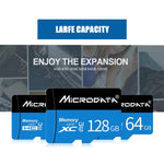 بطاقة ذاكرة MICRODATA TF (Micro SD) سعة 128 جيجابايت U3 باللونين الأزرق والأسود، 128 جيجابايت